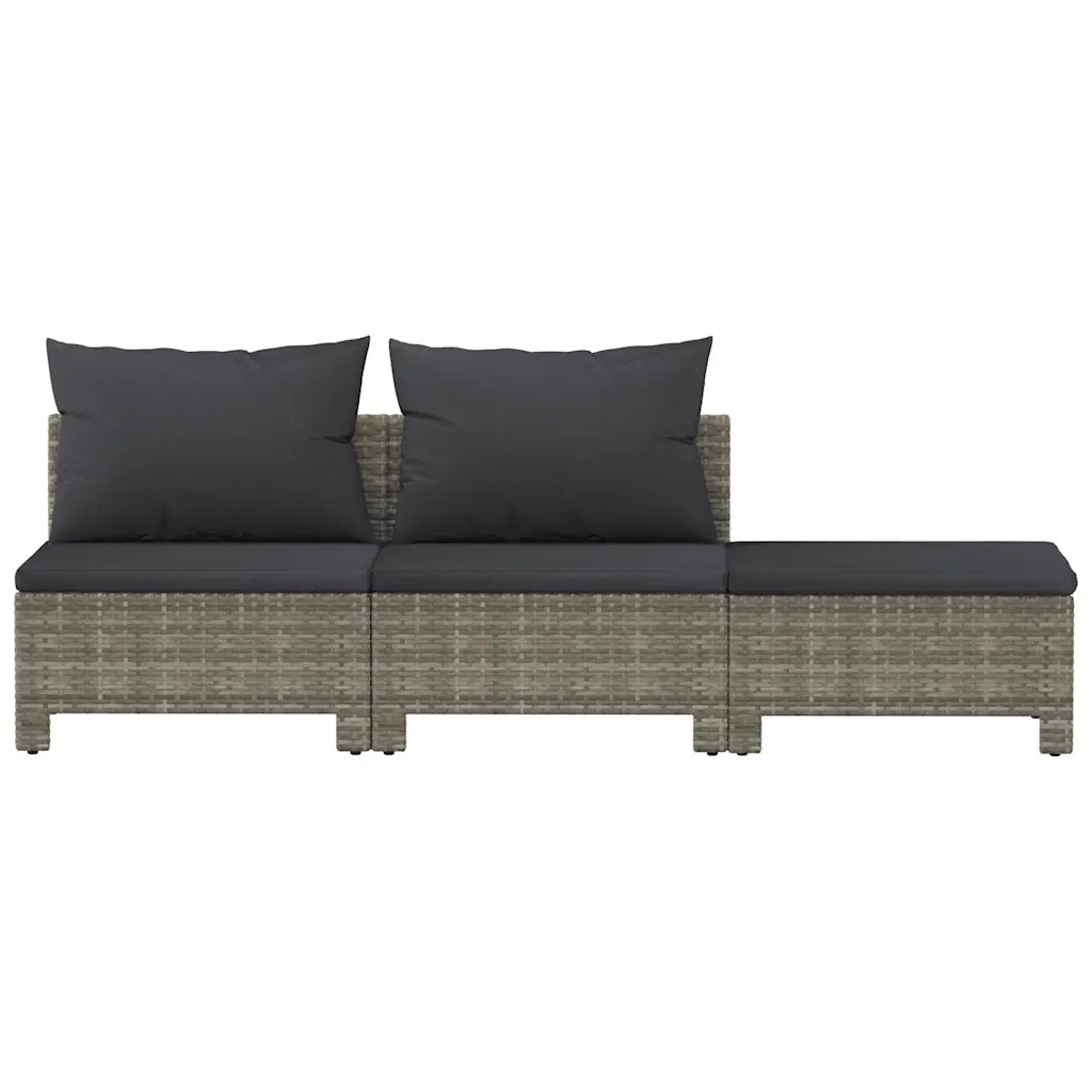 Set da giardino 3 pezzi con cuscini grigio in polyrattan 362692