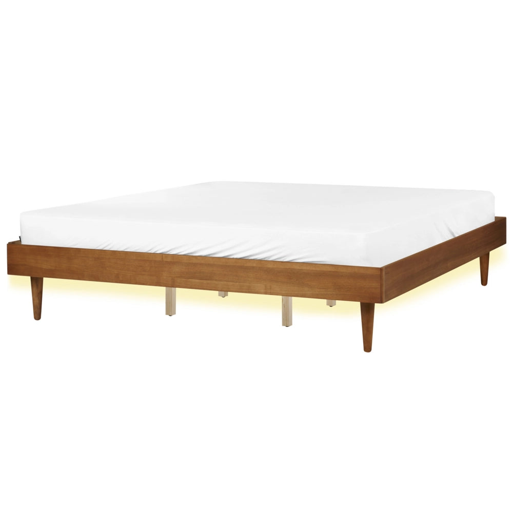 Letto in frassino marrone 180 x 200 cm con rete a doghe senza testata LED stile rustico minimalista