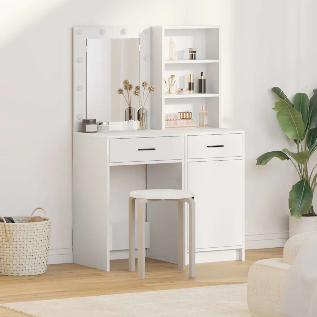 Set da tavolo da trucco con LED 2 pcs Bianco Legno multistrato 3334272