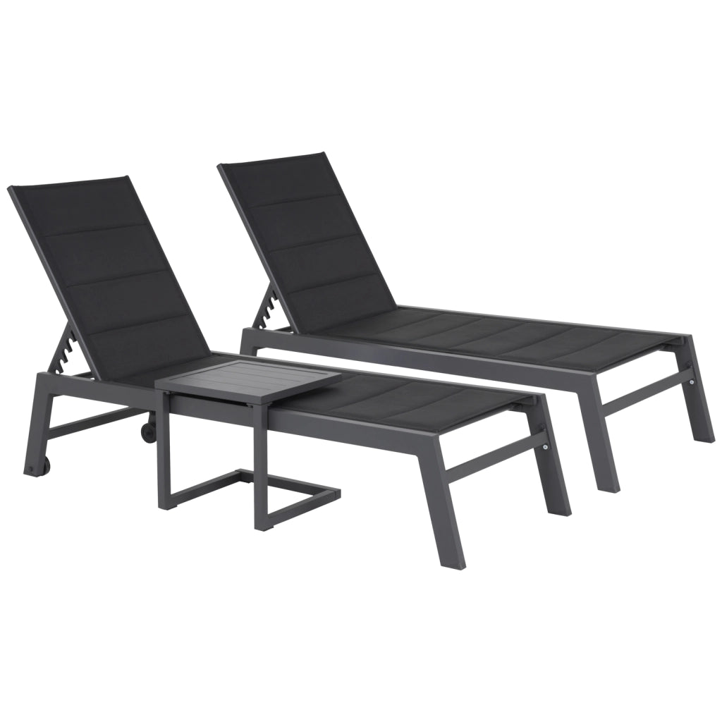 Set di 2 lettini BARBADOS in textilene nero eTavolino - alluminio grigio antracite