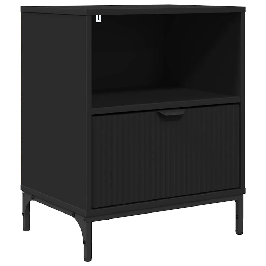 Comodino con cassetto-Tavolino da notte Nero 49 x 36 x 61 cm Legno multistrato