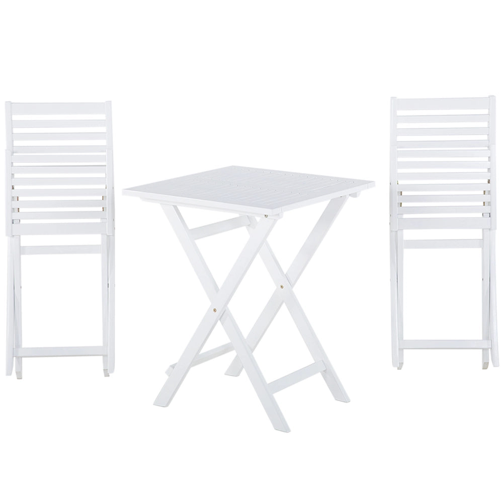 Set da bistrot 3 pezzi in legno massello di acacia bianco cuscini gialli a doghe pieghevoli design scandinavo moderno
