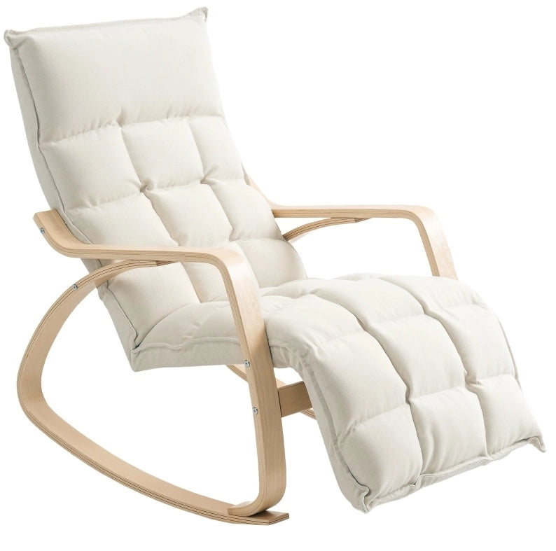 Sedia a dondolo 67x106-123x92 cm con poggiapiedi regolabile; in poliestere bianco crema