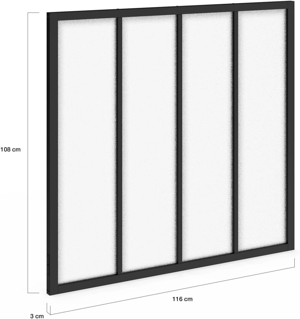 IDMarket - Tetto in Vetro dell'officina a 4 Pannelli L. 116 x H. 108 cm in Metallo Nero e Vetro temperato Smerigliato