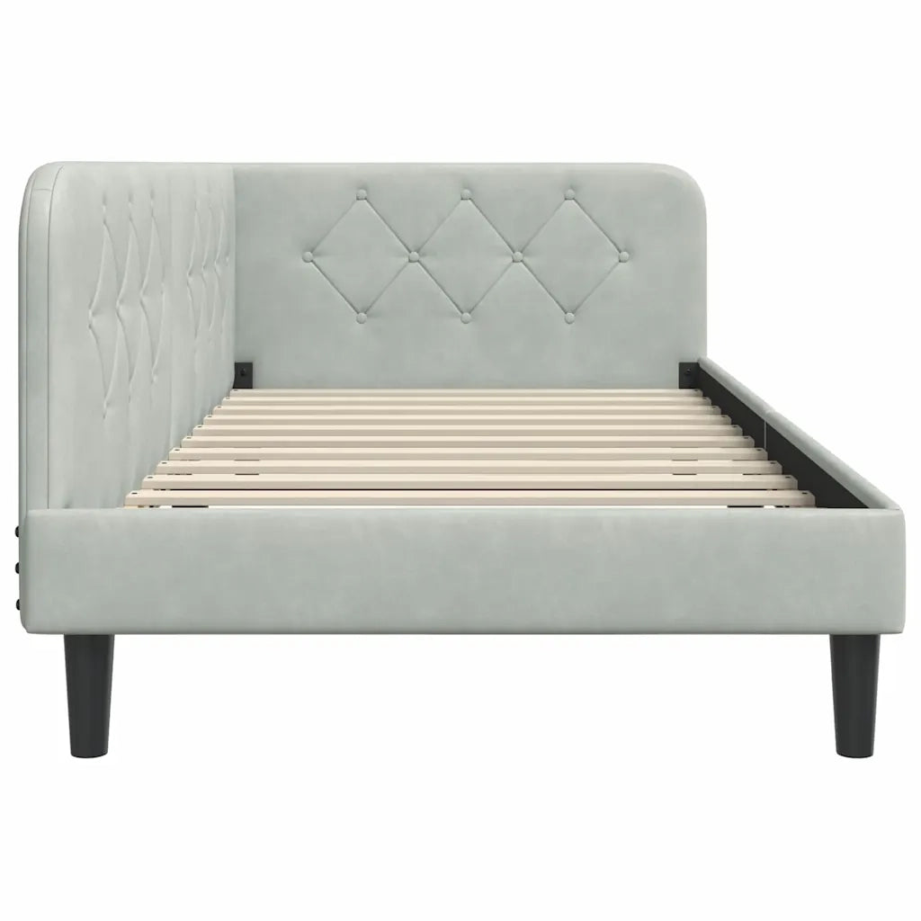 Cornice del letto ad angolo Grigio chiaro 100 x 200 cm Velluto