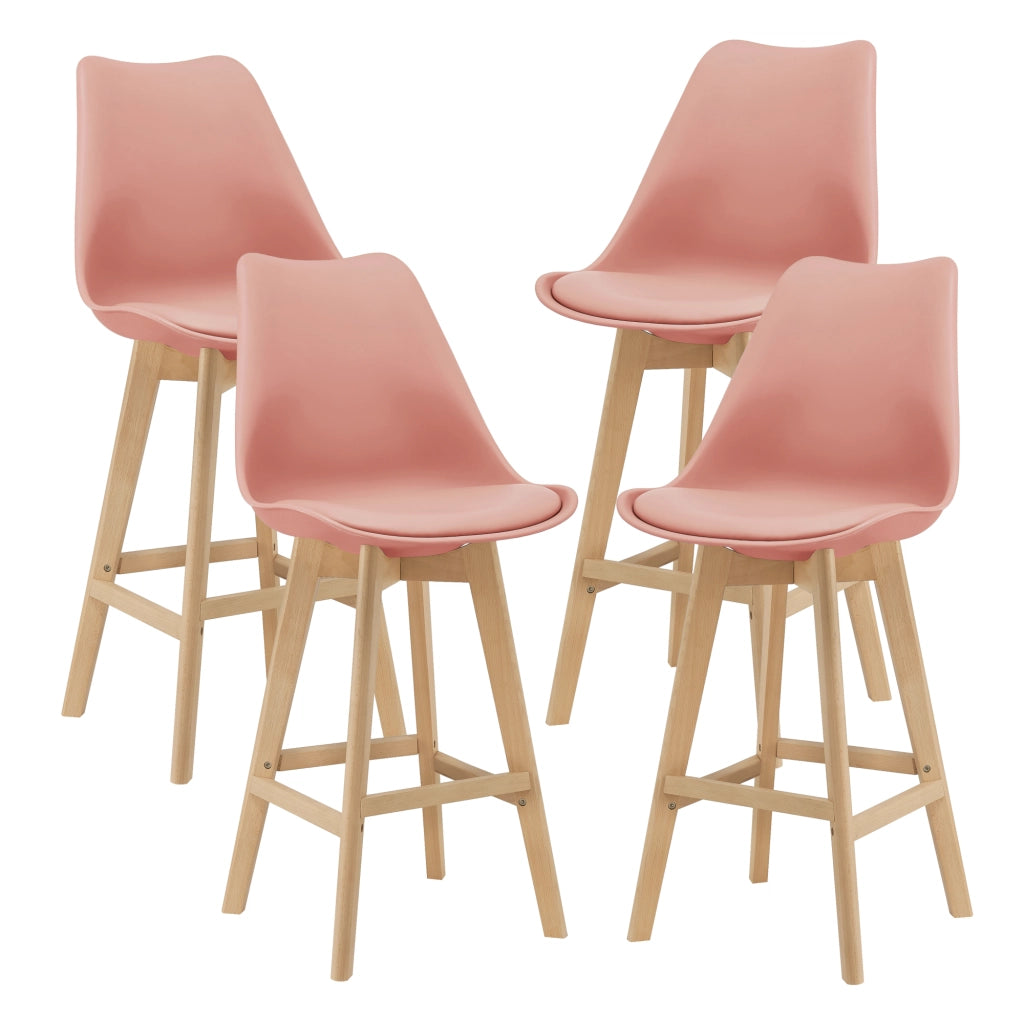 Set Lublin di 4 Sgabelli da Bar con Seduta Imbottita e Gambe in Faggio - Rosa [en.casa]