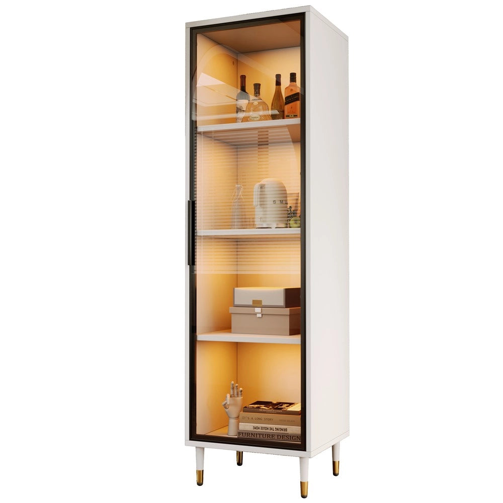 Vetrina con LED ¨C Xylo ¨C Bianca, Vetro Fum¨¦, Luce RGB, 170 cm
