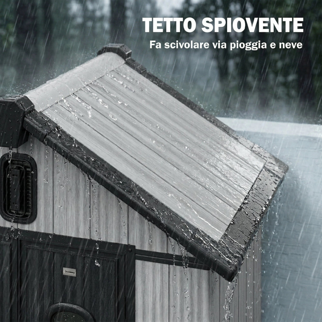 Capanno Box da Giardino 160x98x217 cm Doppie Porte Bloccabili in Plastica Grigio