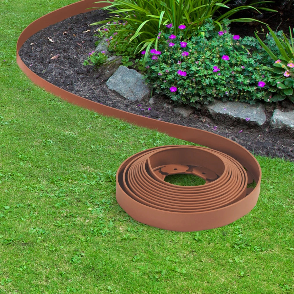 IDMarket - Bordature per prato flessible 10 mt terracotta altezza 5 cm + 30 picchetti