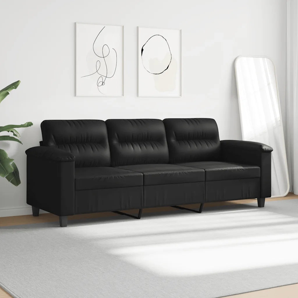 Divano a 3 Posti Nero 180 cm in Tessuto Microfibra 359570