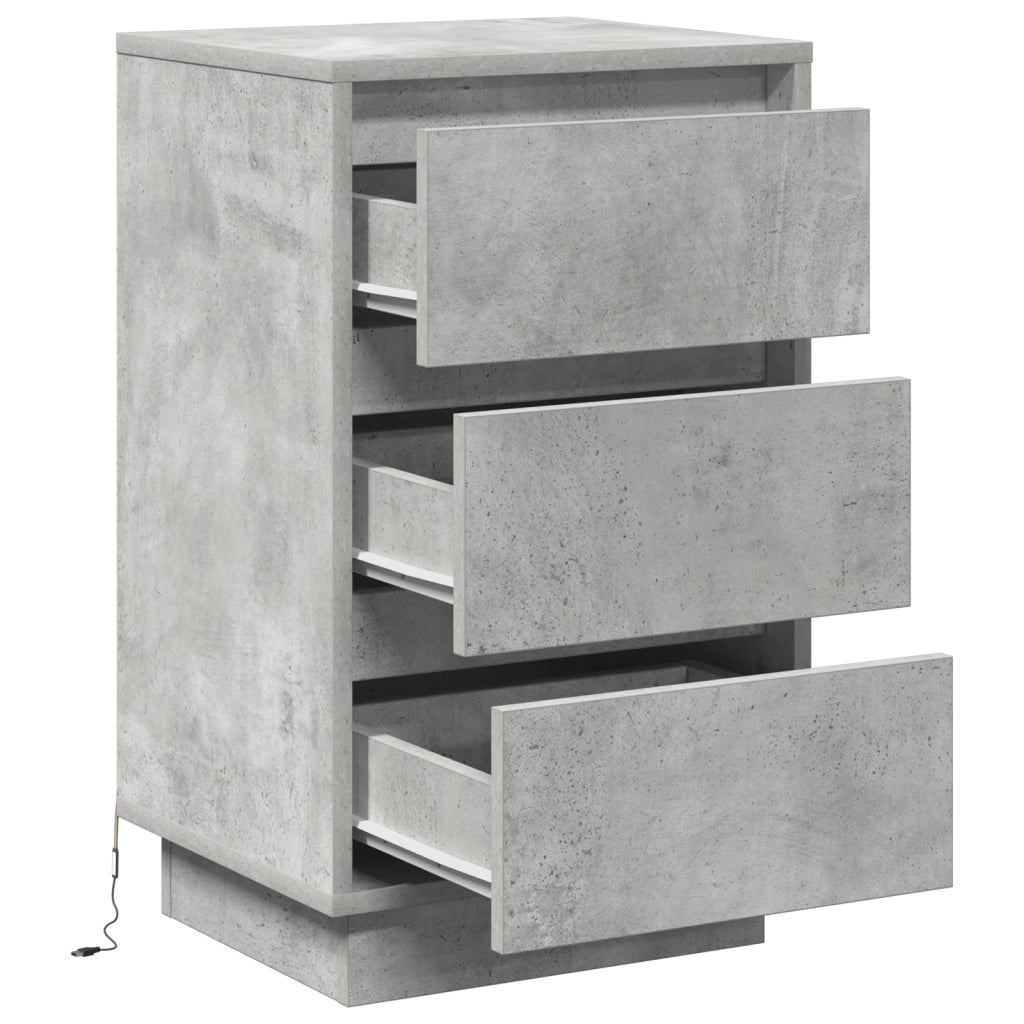 Comodino con illuminazione LED Grigio cemento 39x34,5x65 cm Legno ingegnerizzato