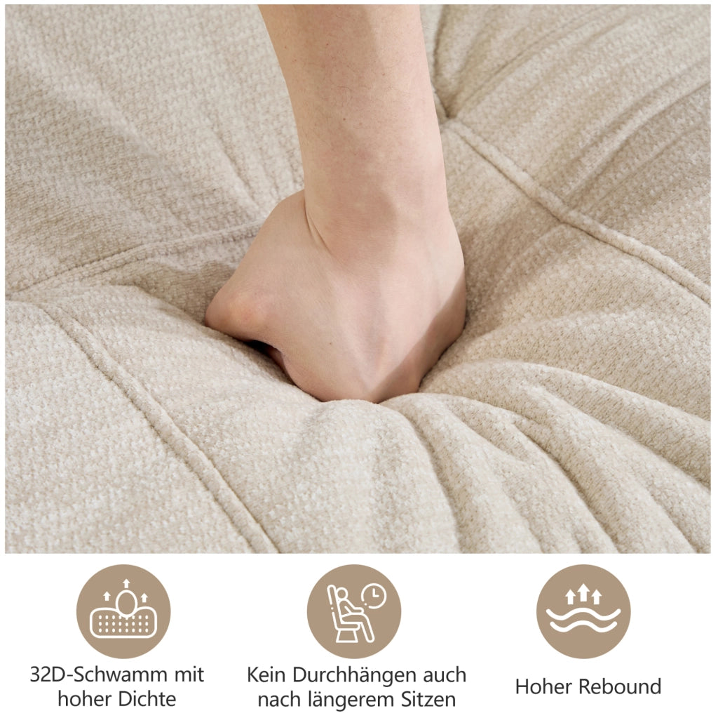 Divano modulare 3 posti senza telaio 264x97x68 cm in chenille beige