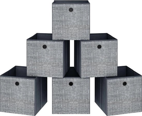 Cassa di archiviazione, 30 cm, Cassa di archiviazione pieghevole con maniglie, Set di 6, Organizzatore per scaffali, Grigio SC07030W