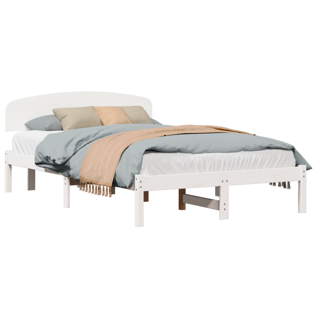 Struttura Letto con Testiera Bianca 135x190 cm in Legno Massello di Pino