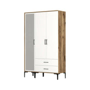 Guardaroba 3 ante Petroleuse, Mobile camera da letto, Cabina armadio portabiti, Armadio appendiabiti, 120x201h48 cm, Noce e Bianco