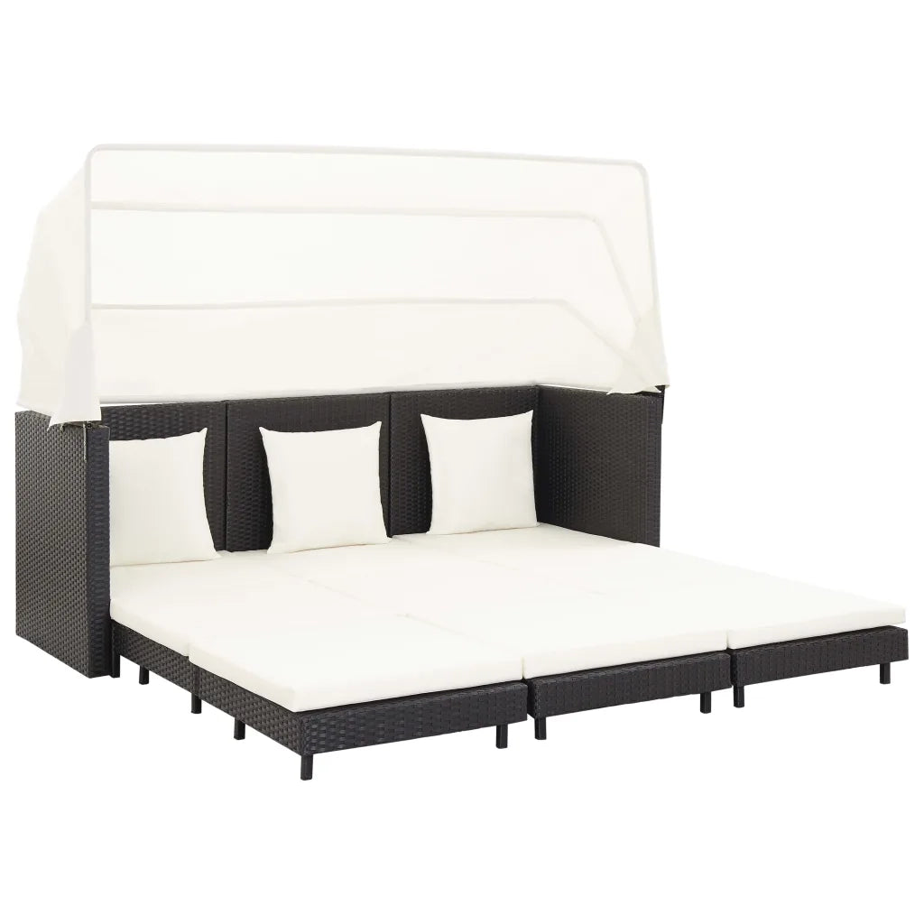 Divano Letto a 3 Posti Estendibile con Tetto Polyrattan Nero cod mxl 61538