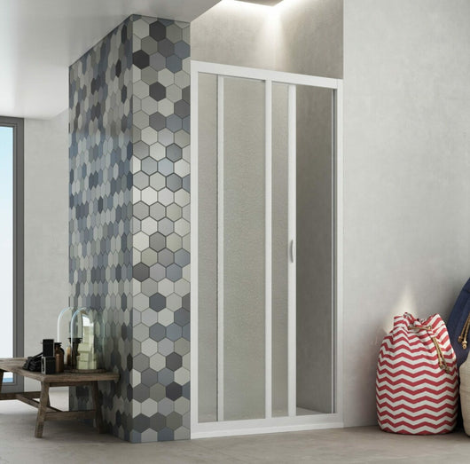 Box Porta Doccia Acrilico 2.2 MM 1 Lato Apertura Scorrevole Telaio PVC Bianco - Misura 140-150 x 185h 