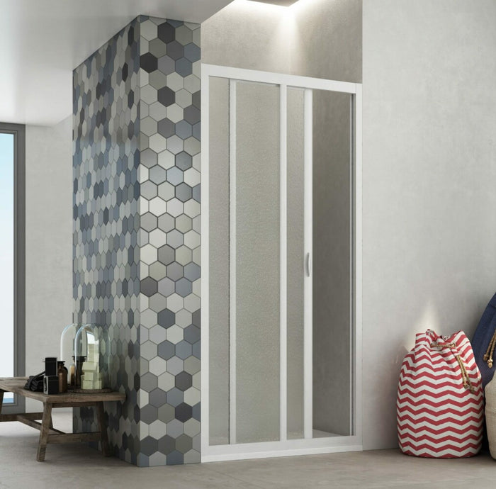 Box Porta Doccia Acrilico 2.2 MM 1 Lato Apertura Scorrevole Telaio PVC Bianco - Misura 100-110 x 185h 