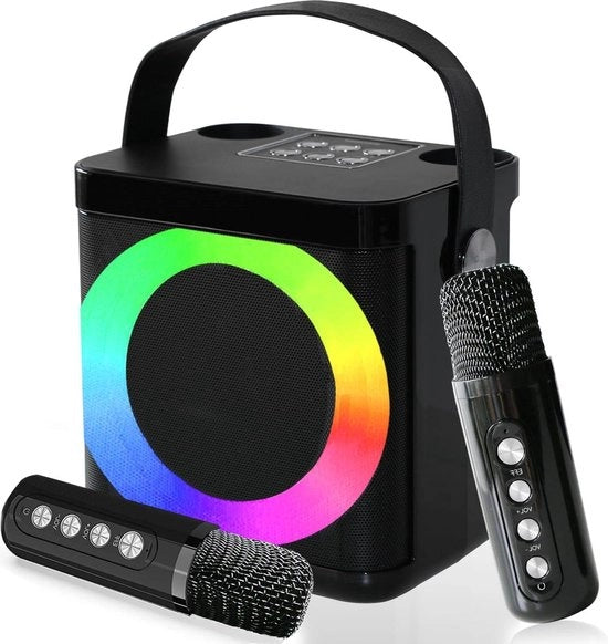 Impianto karaoke - Macchina karaoke portatile con microfoni wireless e illuminazione LED - Altoparlante karaoke Bluetooth sistema PA TF USB AUX