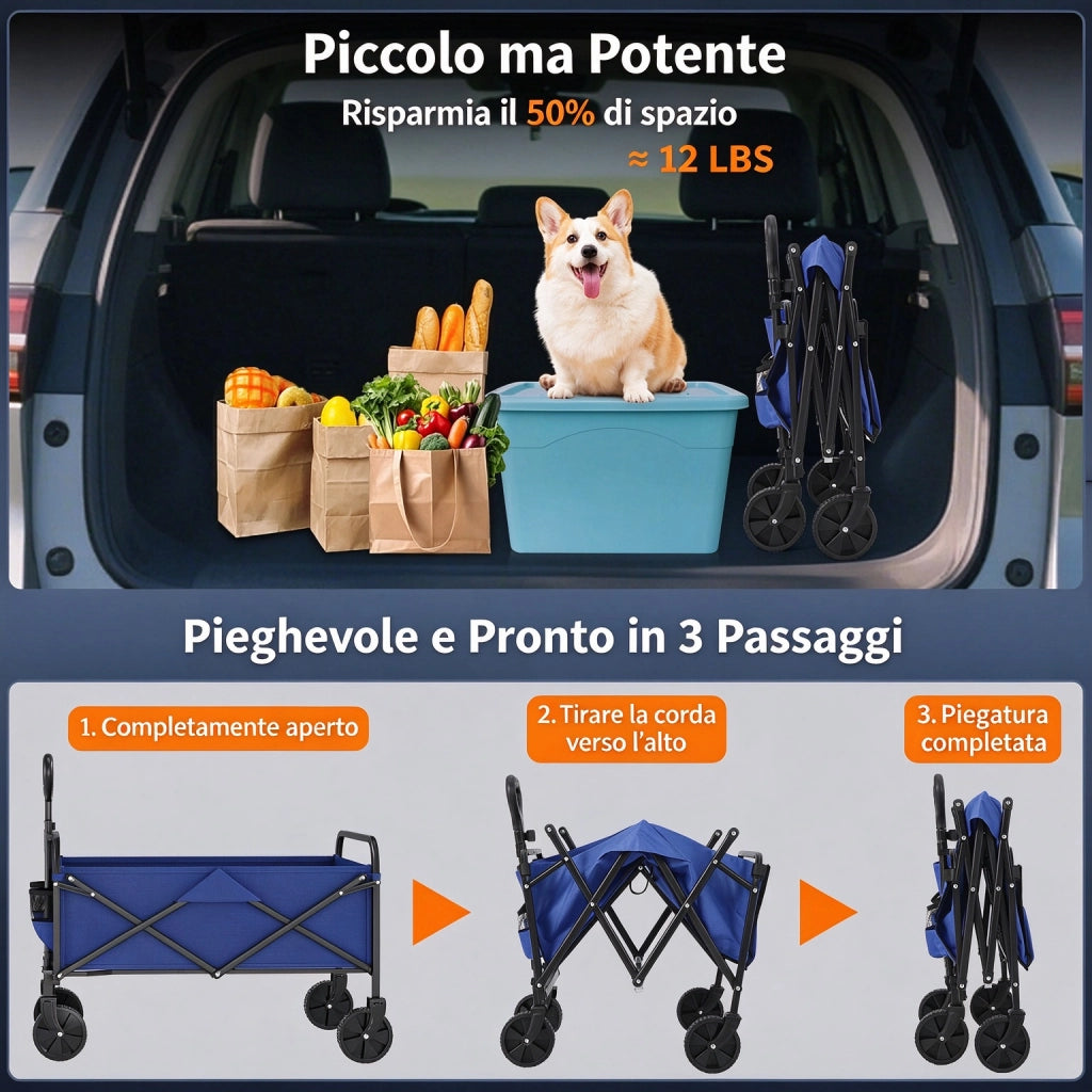 Carrello da Giardino Pieghevole Heavy Duty 220L 172kg Blu
