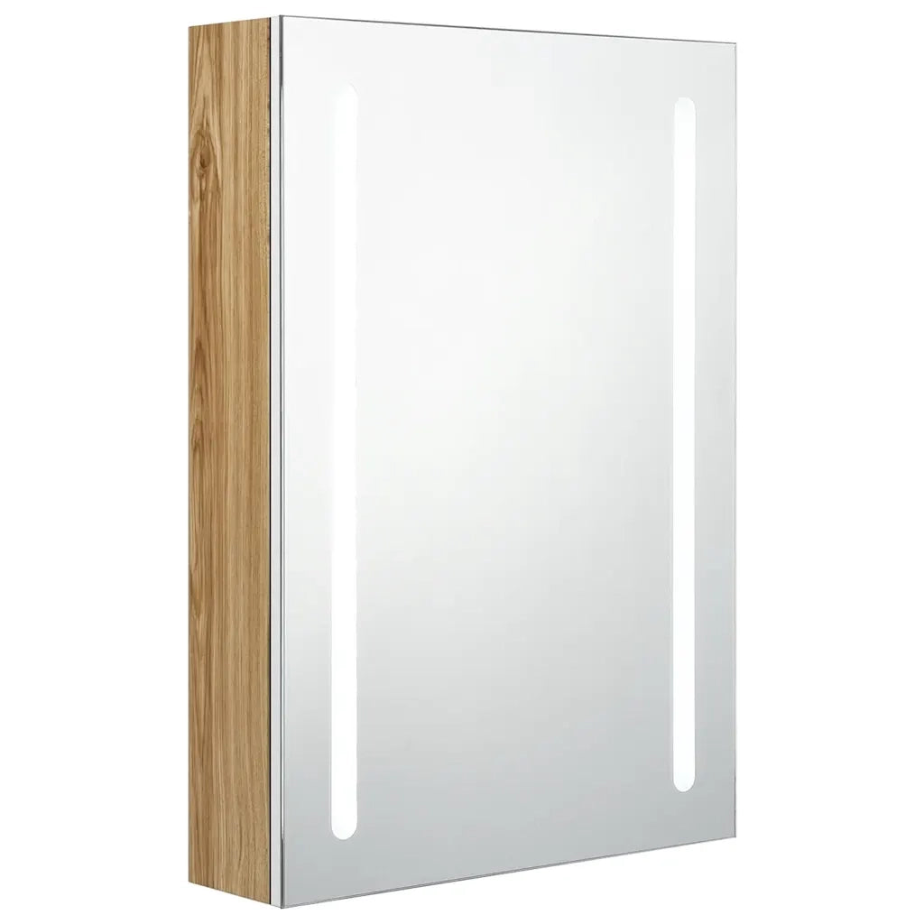 Armadietto Bagno con Specchio e LED-Mobile bagno con specchio Bianco e Rovere 50x13x70 cm 866792