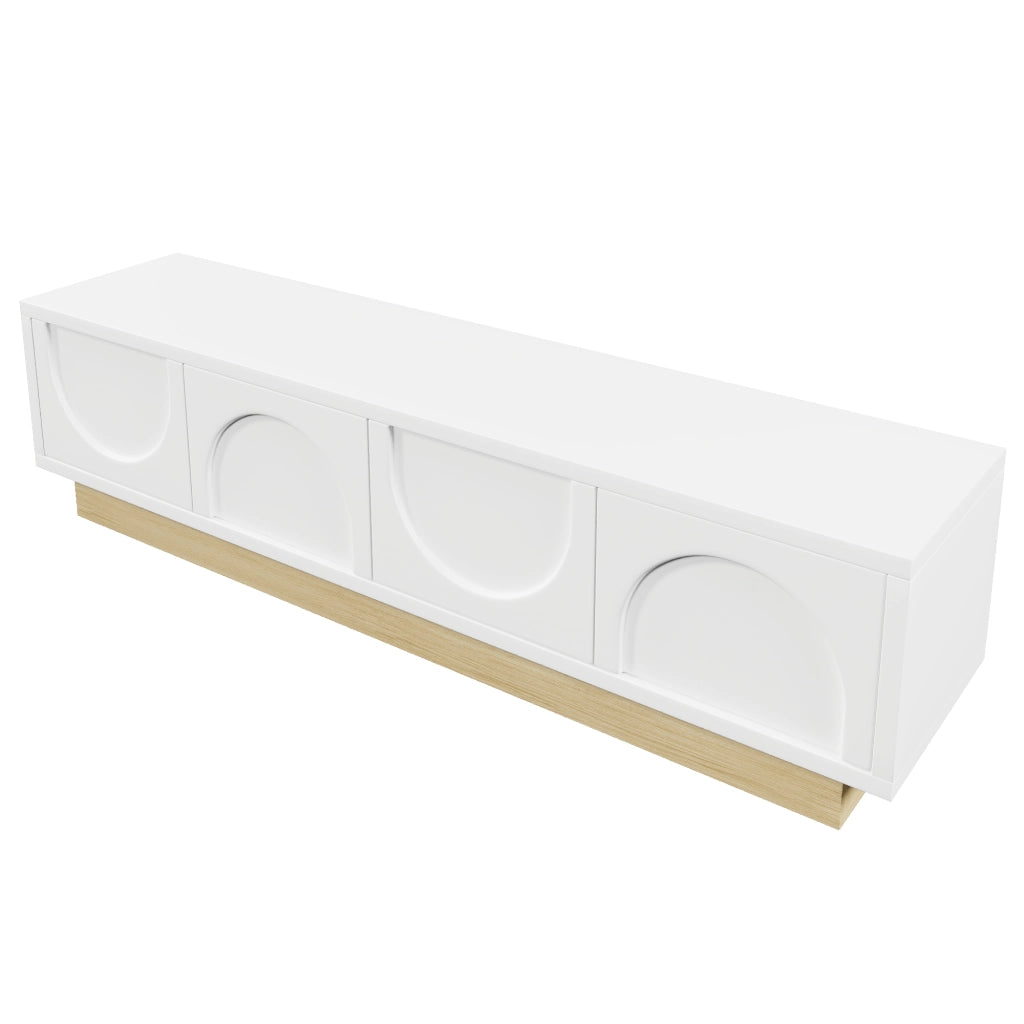 Mobile porta TV moderno con base effetto legno e design curvo in MDF bianco 175 × 40 × 41,5 cm