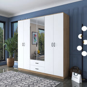 Armadio Camera da Letto Neirone, Guardaroba Grande 2 Cassetti, 210x210h cm Bianco