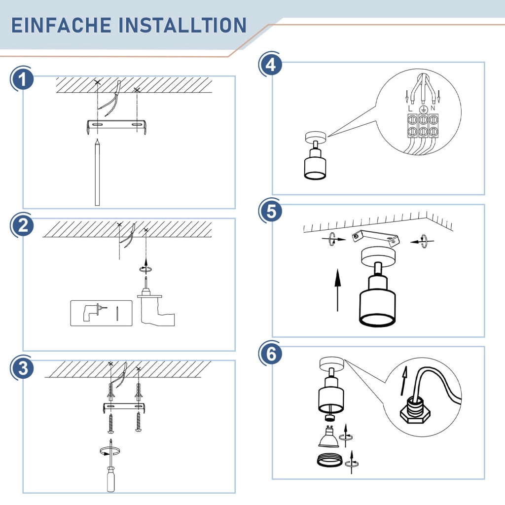 ZMH Faretto da soffitto moderno plafoniera nera 1 lampadina orientabile in metallo GU10