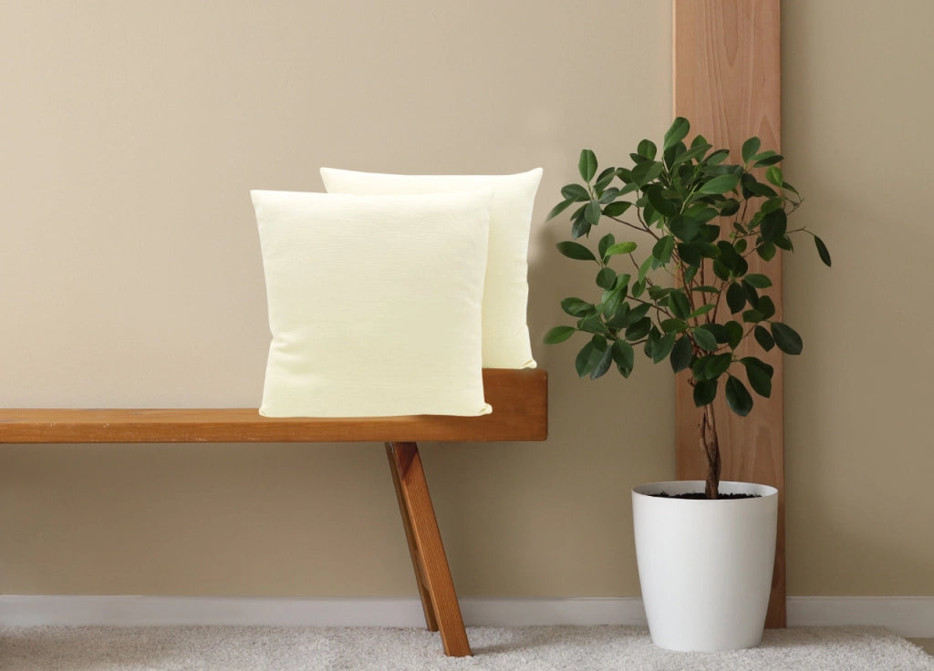 Coppia Cuscini Arredo Imbottiti Tessuto Ottoman In Tinta Unita Colore Panna 12 - 40x40 - Panna 12