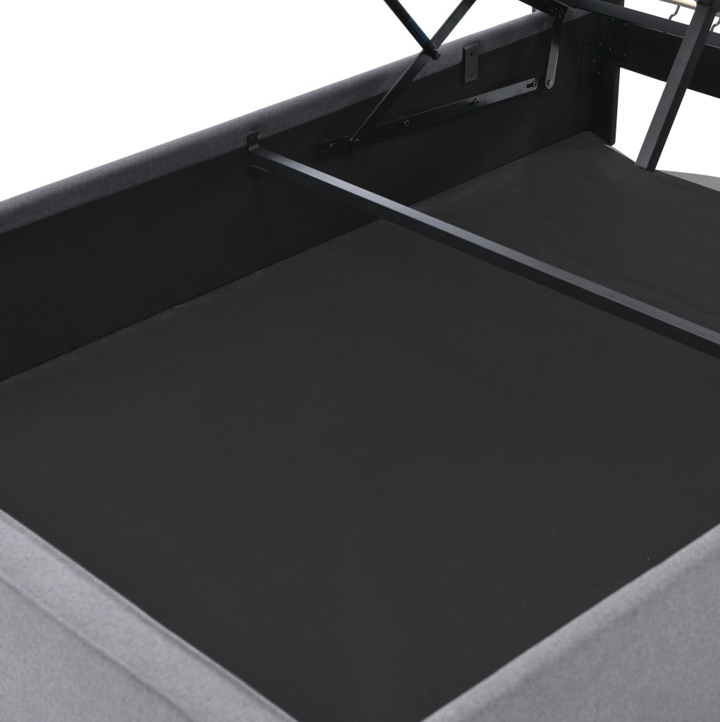 Letto matrimoniale imbottito ULEVR 160x200 cm con contenitore e rete a doghe, cotone grigio