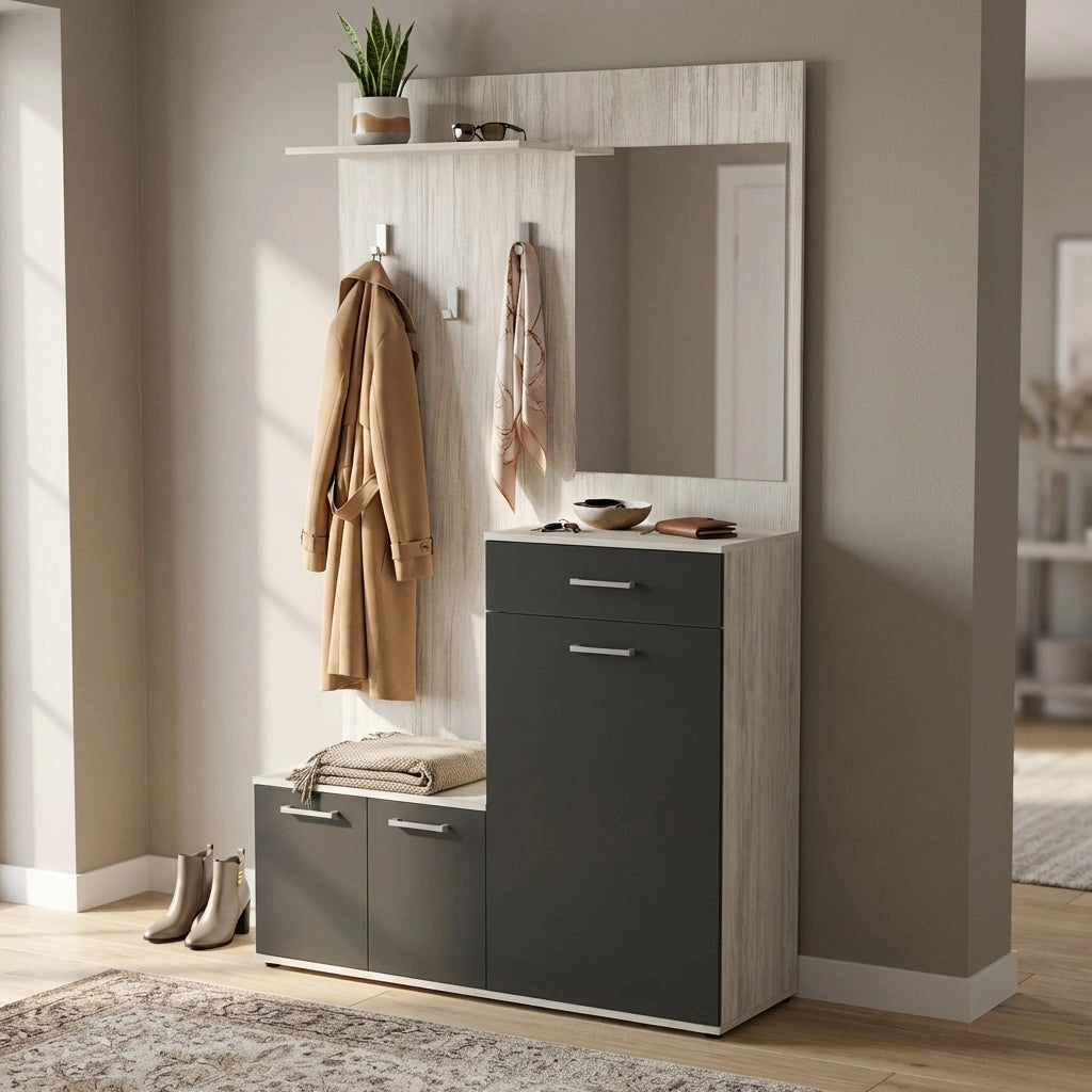 Mobile Ingresso con attaccapanni in Legno Composito cm 115x35x197 - NATHANIEL