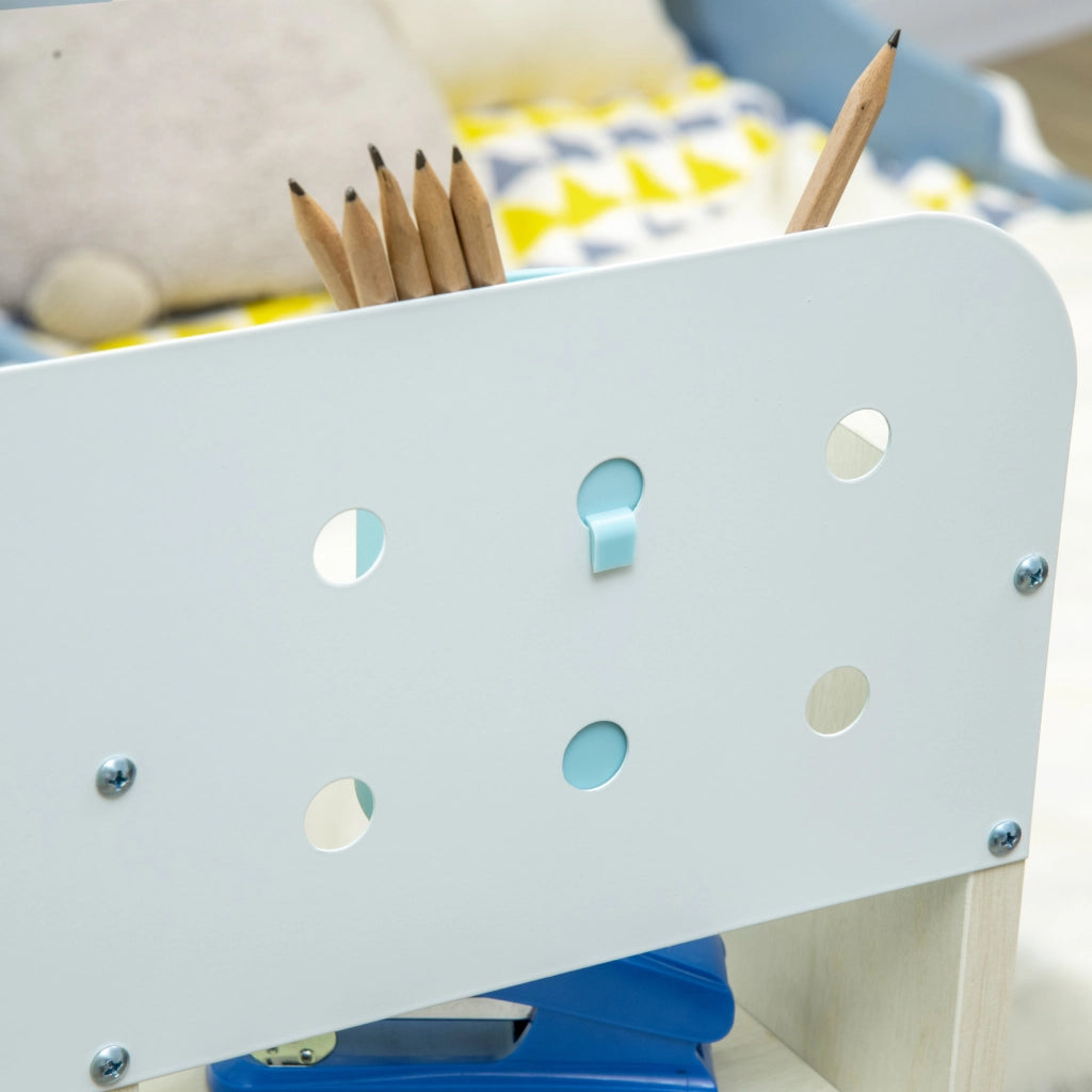 Set Scrivania e Sedia per Bambini da 3 Anni Regolabile Tavolo Inclinabile a 60° con Cassetto e Ripiani in PP e Acciaio