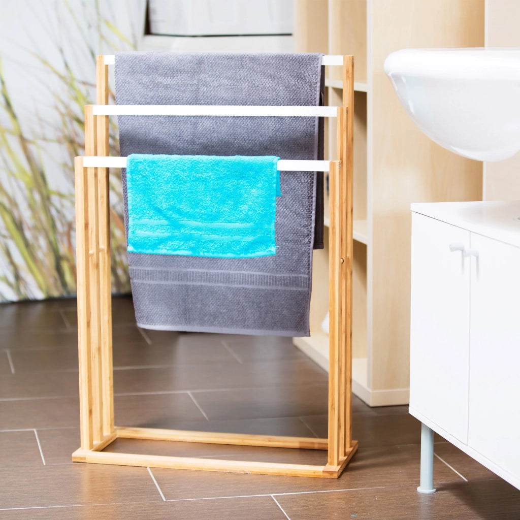 Portasciugamani in bambù appendiabiti accessori per il bagno 82 cm 3213023