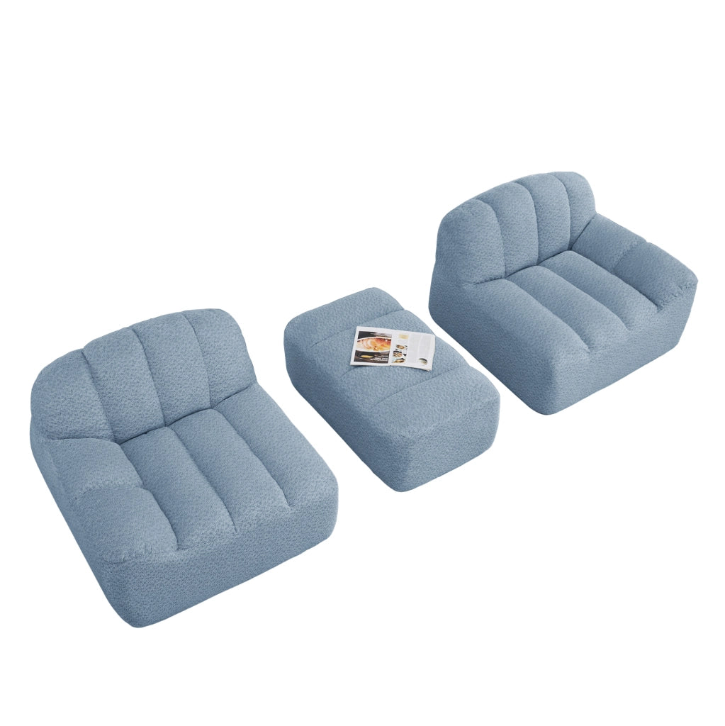 Divano modulare 210x165x79 cm senza struttura con pouf; fleece granulato blu