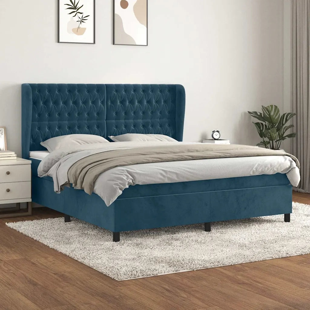 Giroletto a Molle con Materasso Blu Scuro 160x200 cm in Velluto 3129403