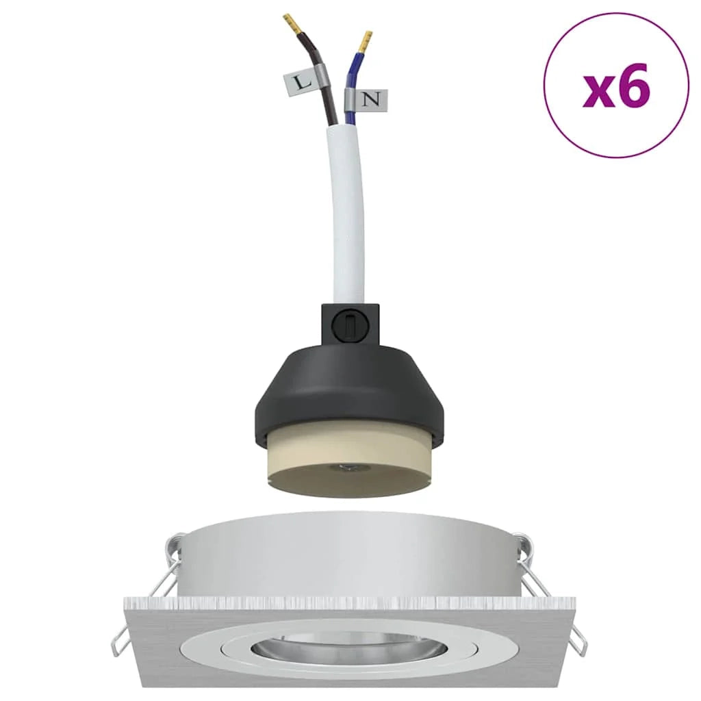 Set di 6 faretti da incasso moderni consegna facile 9 x 9 x 2 cm alluminio argento 02_0058265