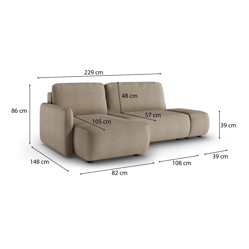 Rezzo, Divano Letto con Penisola Contenitore, 229x148 cm Beige
