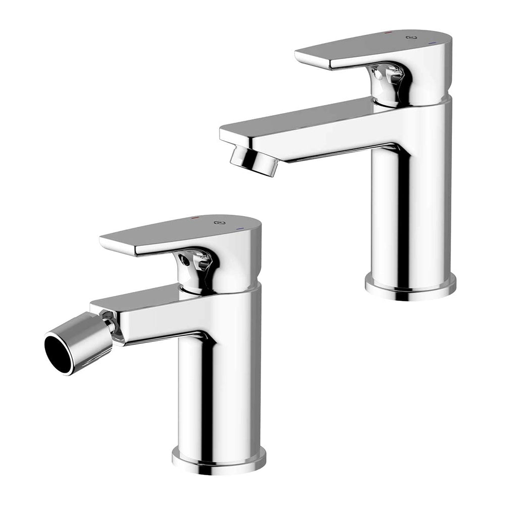 Set miscelatore lavabo e bidet cromo lucido con piletta automatica Zyra