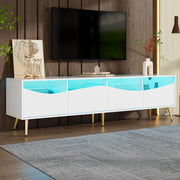 OKWISH Mobile TV con Vani Contenitori, LED e Passacavi, Frontali in Vetro, per Soggiorno, MDF, Bianco, 180 x 40 x 50 cm