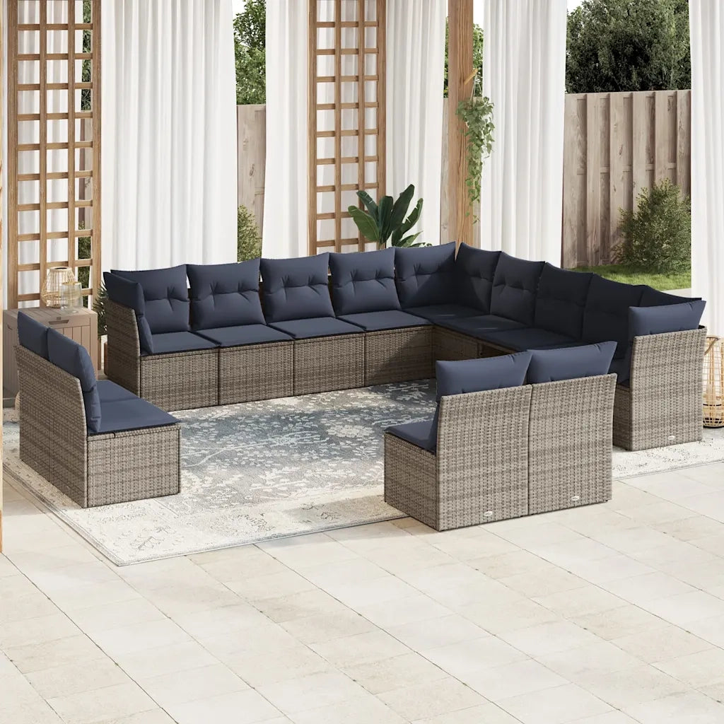 Set Divani da Giardino 13 pz con Cuscini Grigio in Polyrattan 3218491