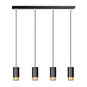 Lampadario 4 Luci Ivar Con Cilindri In Acciaio Nero E Oro