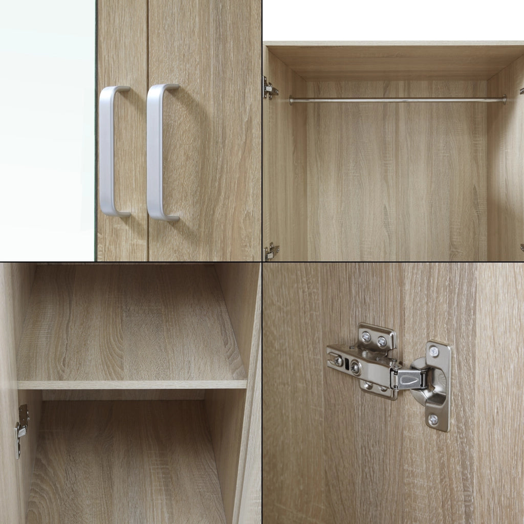 Armadio Guardaroba Bodolz con Cassettiera e Specchio 176 x 120 x 52 cm Effetto Rovere Sonoma [en.casa]