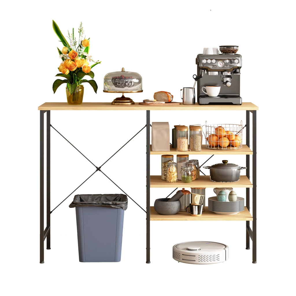 Tavolo organizer multifunzionale in metallo e MDF, nero e finitura legno, montaggio flessibile, 120 x 40 x 85,5 cm