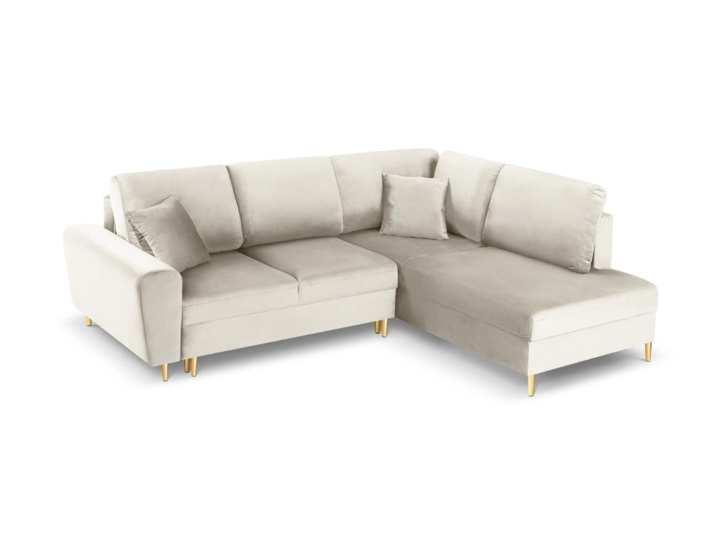Cosmopolitan Design - Divano convertibile angolare destro con contenitore "Kyoto" 5 posti in velluto beige chiaro 