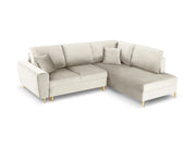 Cosmopolitan Design - Divano convertibile angolare destro con contenitore "Kyoto" 5 posti in velluto beige chiaro 