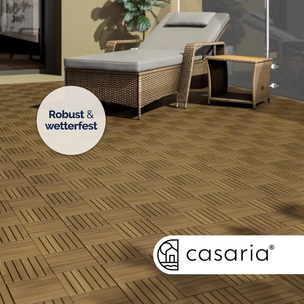 Casaria Piastrelle Legno Acacia 44pz Certificato FSC® Mattonelle 4m² ad Incastro 30x30cm Esterno Mosaico Quattro