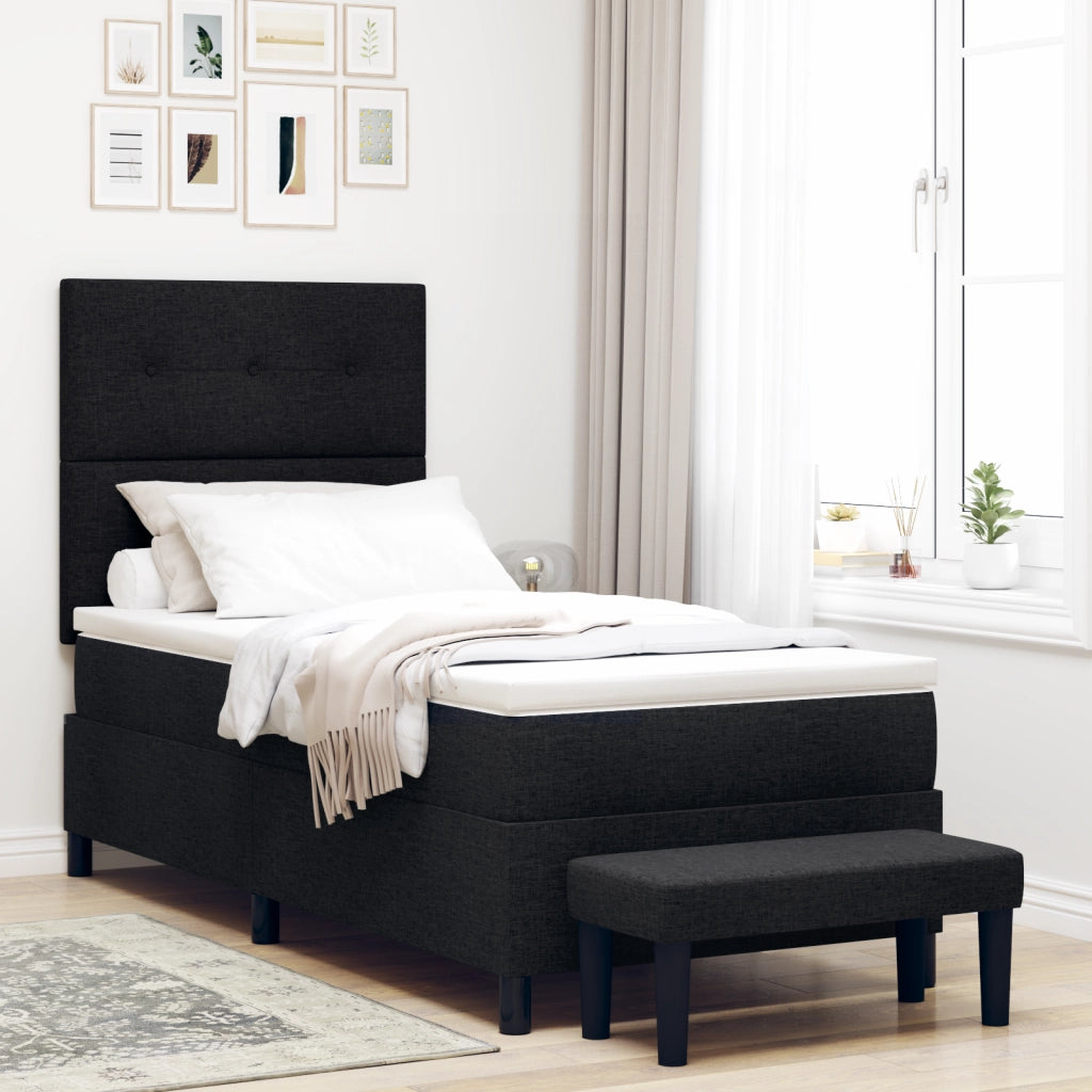 Letto a Molle con Materasso e Panchina Nero 90x200 cm Tessuto