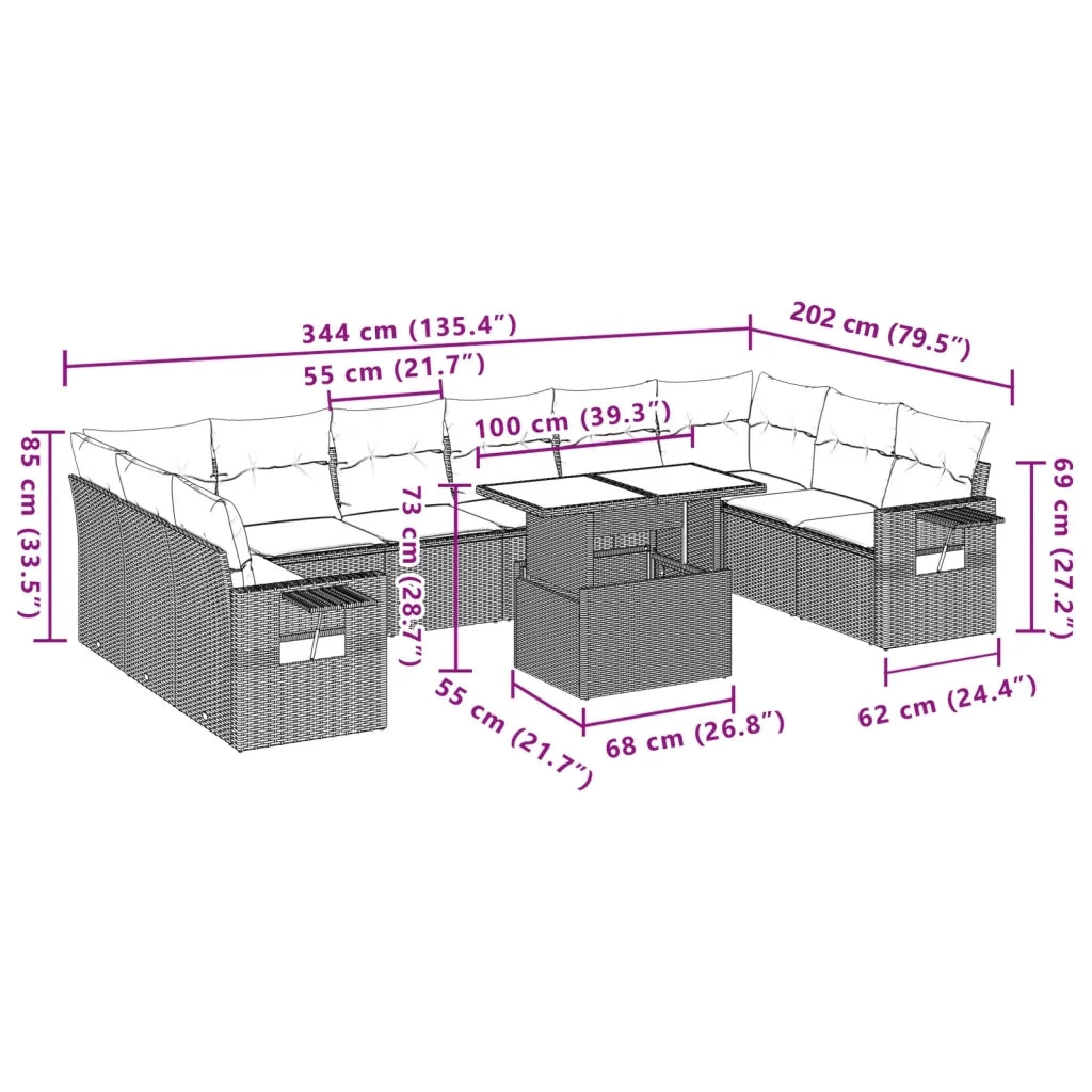 Set Divani da Giardino 11 pz con Cuscini in Polyrattan Grigio 3268150
