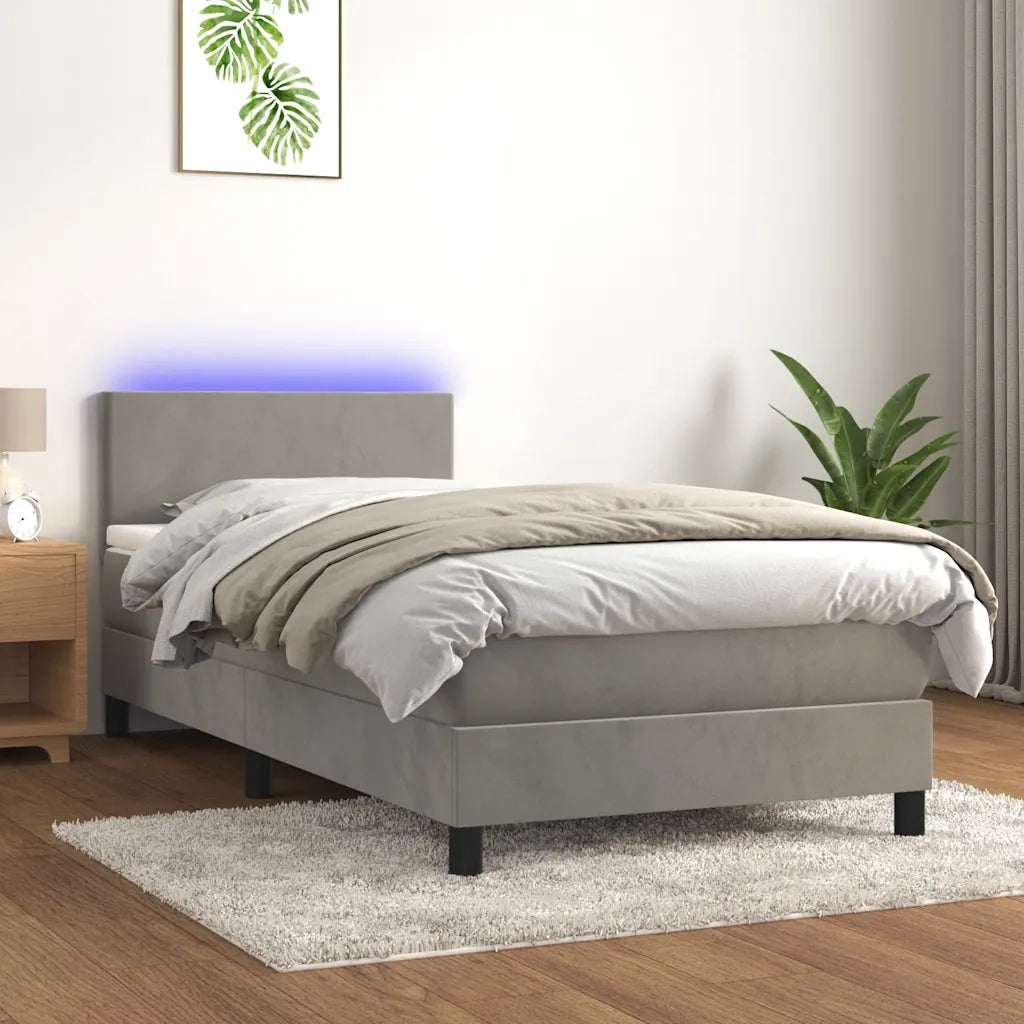 Letto singolo | Letto per adulti | Letto a Molle con Materasso e LED Grigio Chiaro 80x200 cm Velluto