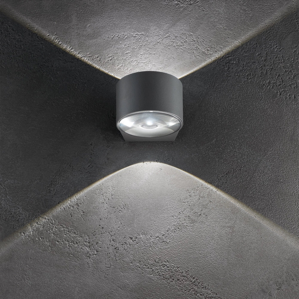 Lens Lampada da parete a LED biemissione in alluminio pressofuso Grigio Scuro 12W IP65 per illuminazione esterna e interna 7.6x10.5x12 cm